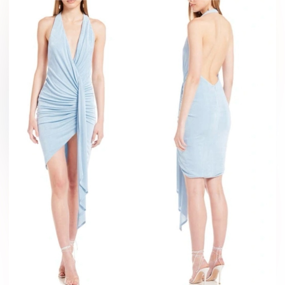 NWOT Katie May Phoebe Plunge Open Back Cocktail Dress in powder blue XXL